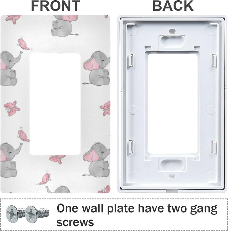 YYZZH Cute Elephant Baby Play With Butterfly Animal Print On White Double Gang Rocker Switch Plate 4.7" X 4.6" Light Outlet Wall Plate Decoration Wallplate Cover - Image 2